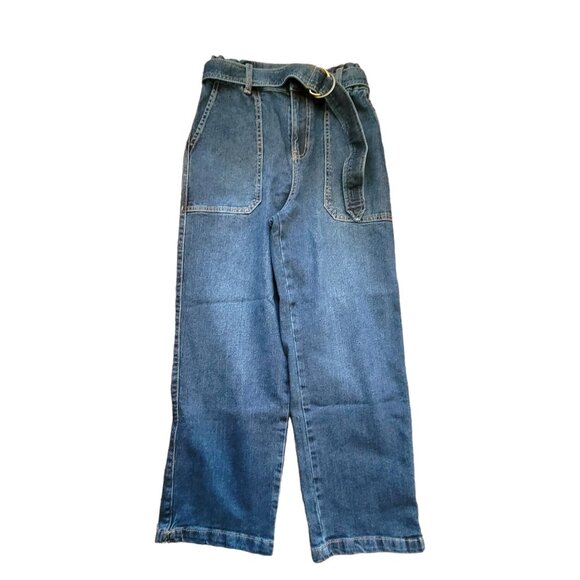 Woman's Jeans Paper Bag Top Dark Wash Belted Waist Time & Tru Size 4 NWT JJ3447 - Picture 2 of 8